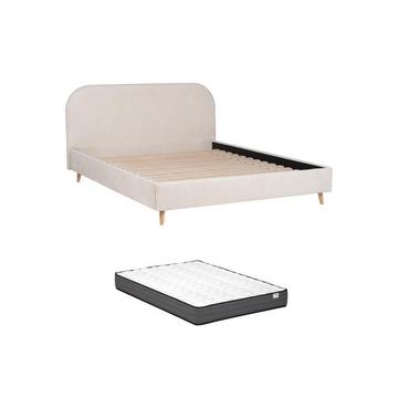 Lit 140 x 190 cm - Tissu effet bouclettes - Ecru + Matelas - SANTADI