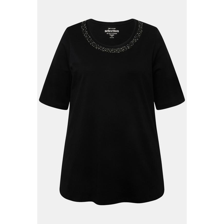 Ulla Popken T-shirt Cotone Pima Taglio Svasato Girocollo Mezze Maniche  