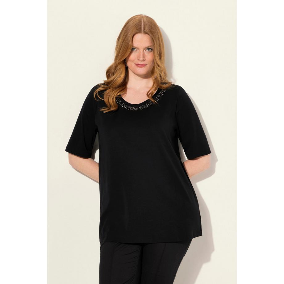 Ulla Popken T-shirt Cotone Pima Taglio Svasato Girocollo Mezze Maniche  