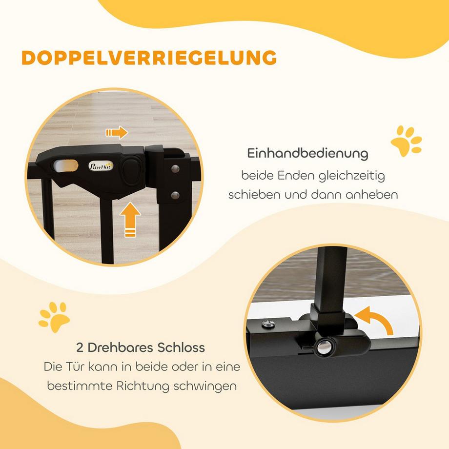Northio  Türschutzgitter Hunde, Absperrgitter, 74-80 cm, Treppenschutzgitter für Haustier, Hundegitter inkl. verschiedene Verlängerungen, Schutzgitter ohne Bohren, Metall, Kunststoff, Schwarz | 