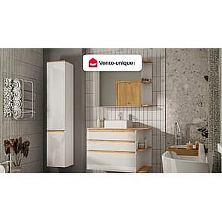 Vente-unique Waschbeckenunterschrank hängend - B. 96 cm - Helle Naturfarben & Weiß - ANIDA  