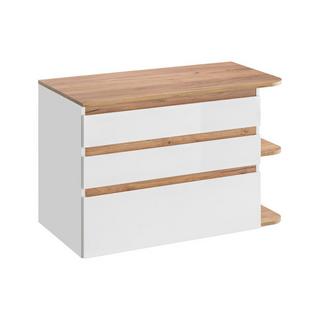 Vente-unique Meuble sous vasque suspendu - Coloris naturel clair et blanc - 96 cm - ANIDA  