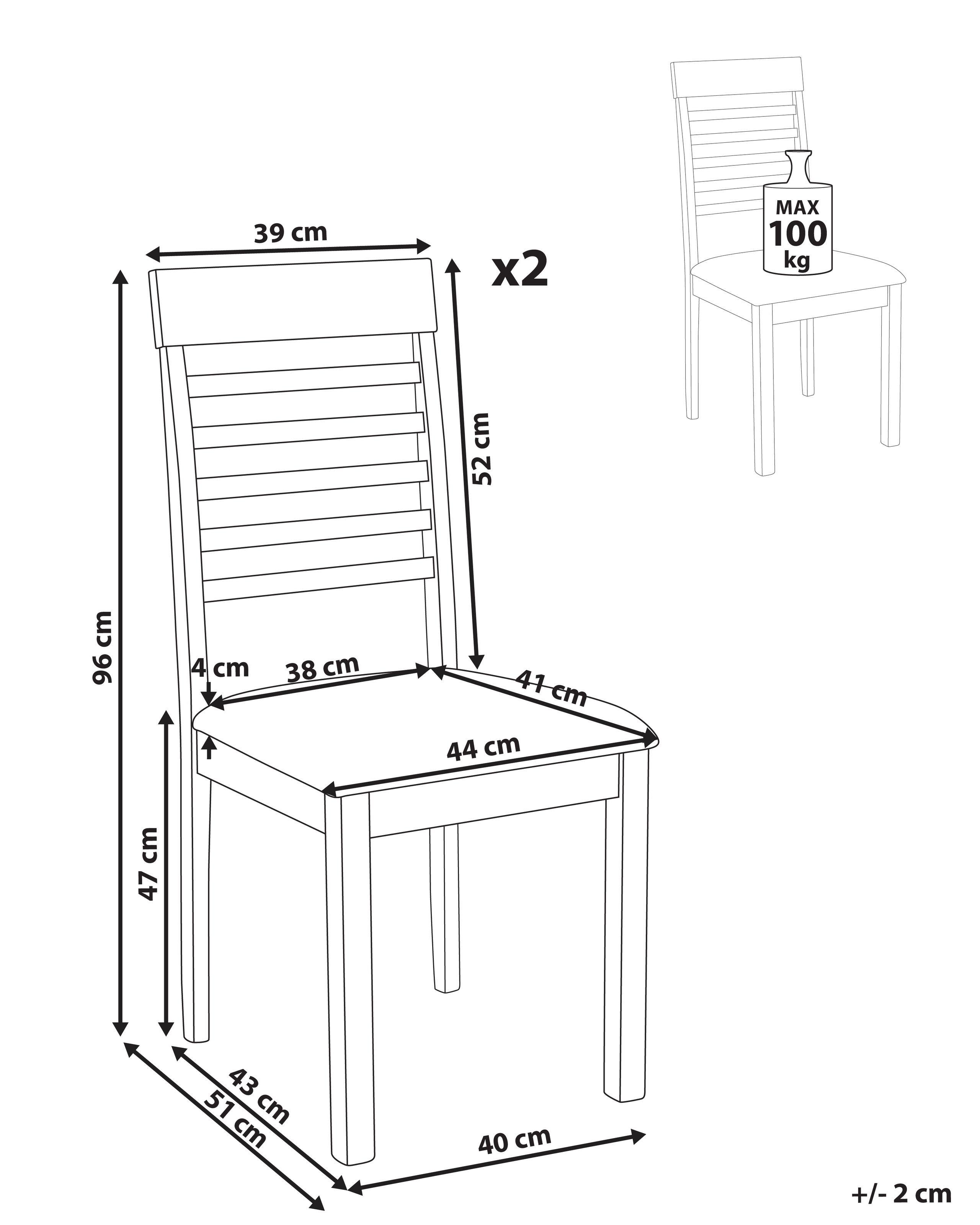 Beliani Lot de 2 chaises de salle à manger en Bois d'hévéa Cottage ORTLEY  