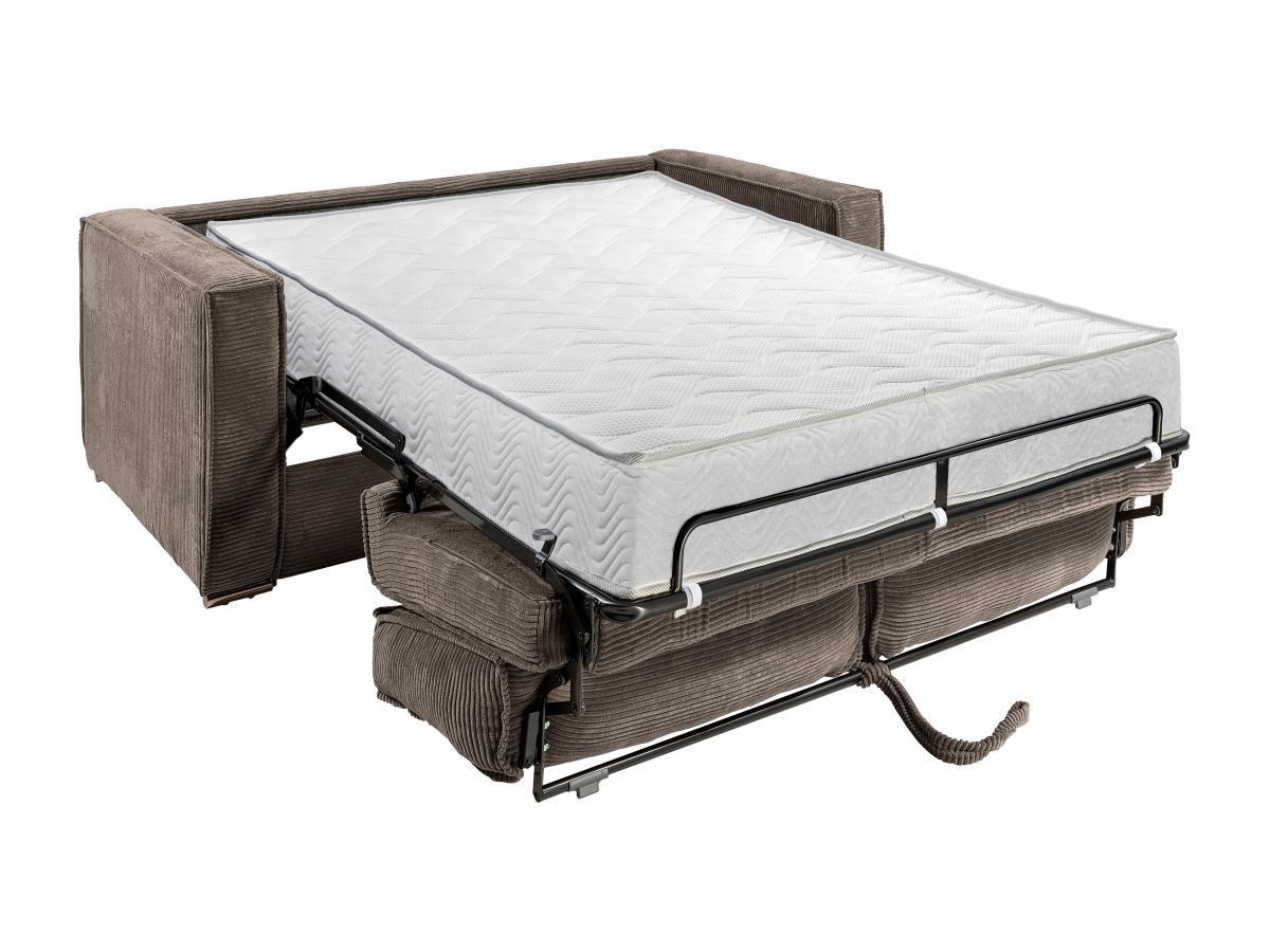 Vente-unique Canapé 3 places convertible express en velours côtelé marron - Couchage 140 cm - Matelas 22 cm LORETO  