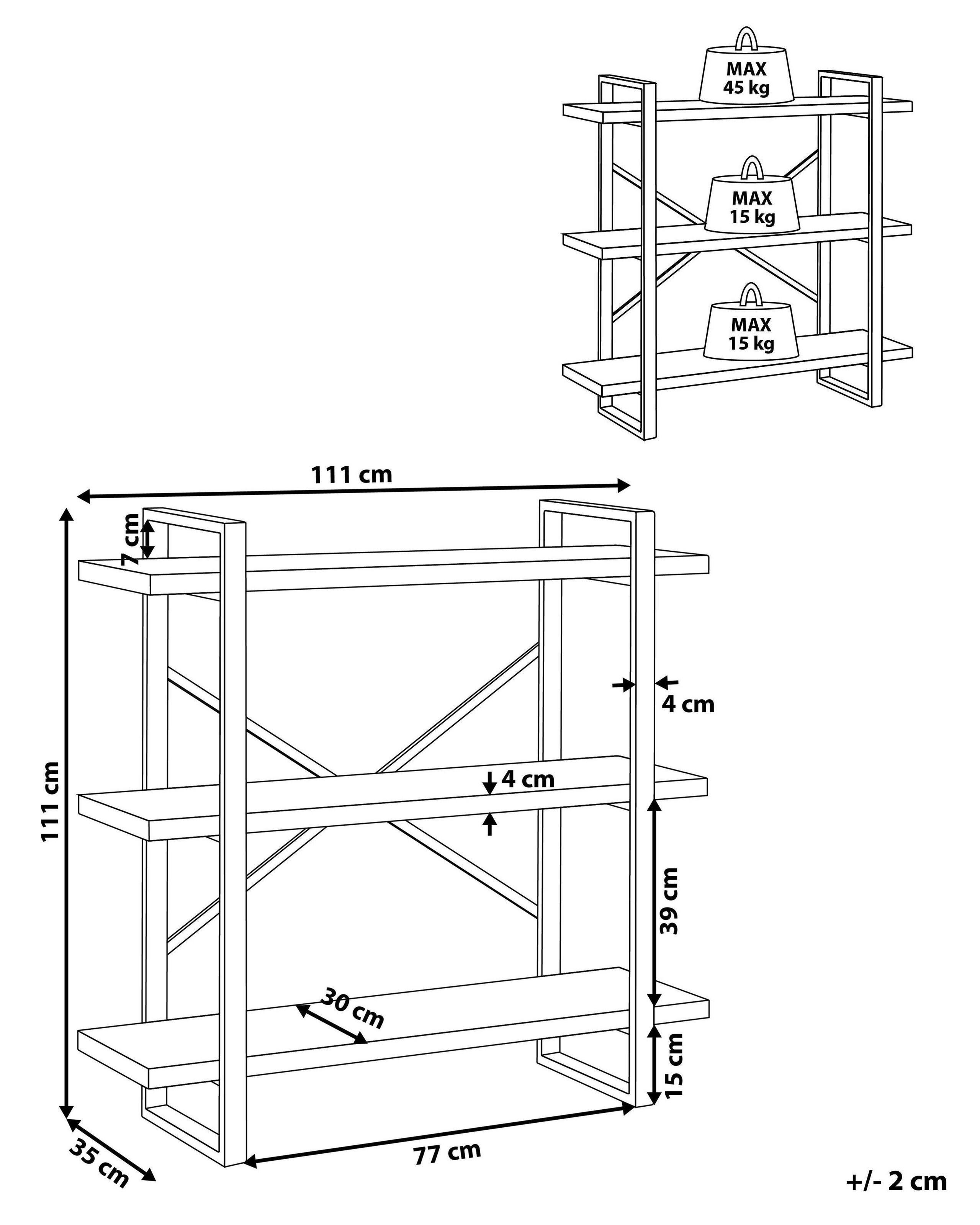 Beliani Bücherregal mit 3 Fächern aus MDF-Platte Industriell TIMBER  