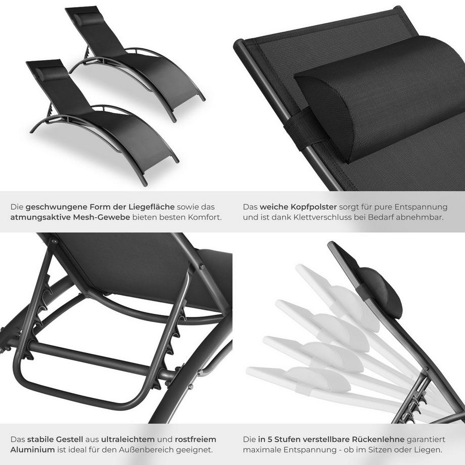 Tectake 2er Set Gartenliege Alina Textilene-Gewebe mit Aluminiumgestell  