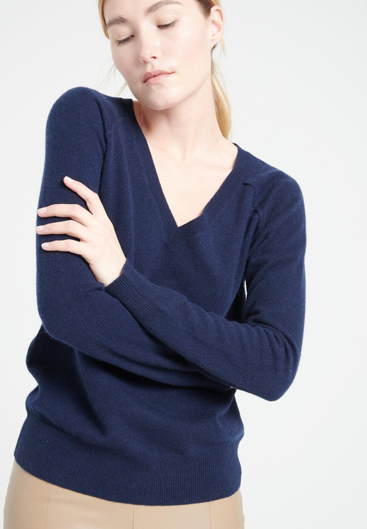 Image of Lilly 6 Pullover Mit V-ausschnitt - 100% Kaschmir Damen Marine S