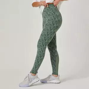 Leggings Fitness Baumwolle dehnbar hohe Taille Mesh Damen grün mit Print