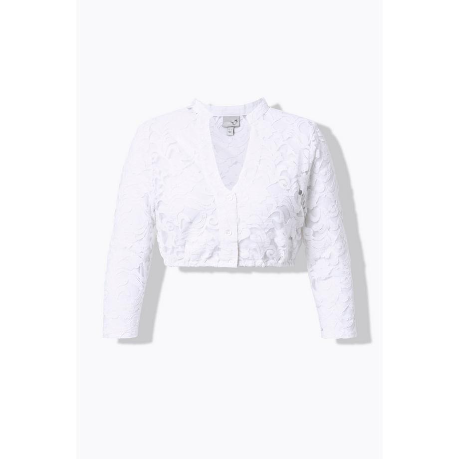 Ulla Popken Camicetta Dirndl Pizzo Scollo a V Maniche 3/4 Orlo Elastico  