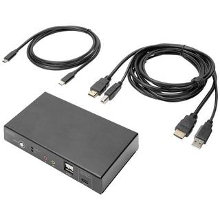 Digitus  Commutateur KVM 2 ports, USB-C + HDMI/HDMI out, 4K@30Hz, USB, PD, réseau 