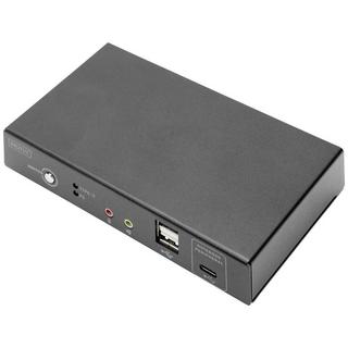 Digitus  Commutateur KVM 2 ports, USB-C + HDMI/HDMI out, 4K@30Hz, USB, PD, réseau 