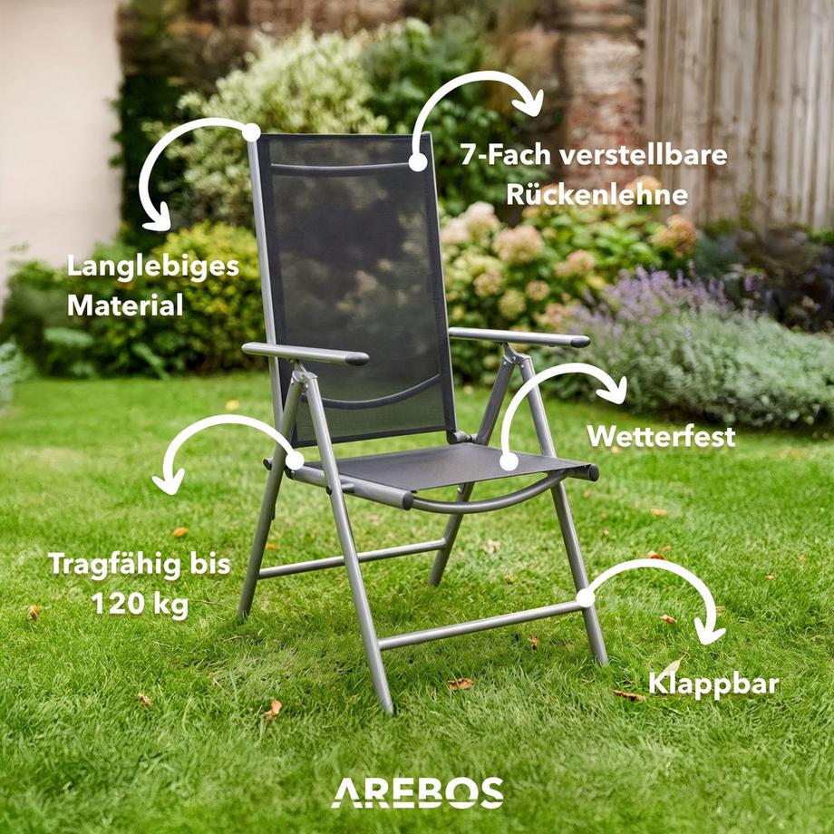 Arebos 2x sedie da giardino pieghevoli con schienale alto AREBOS | Schienale regolabile in 7 posizioni fino a 150° | Portata massima 120 kg  