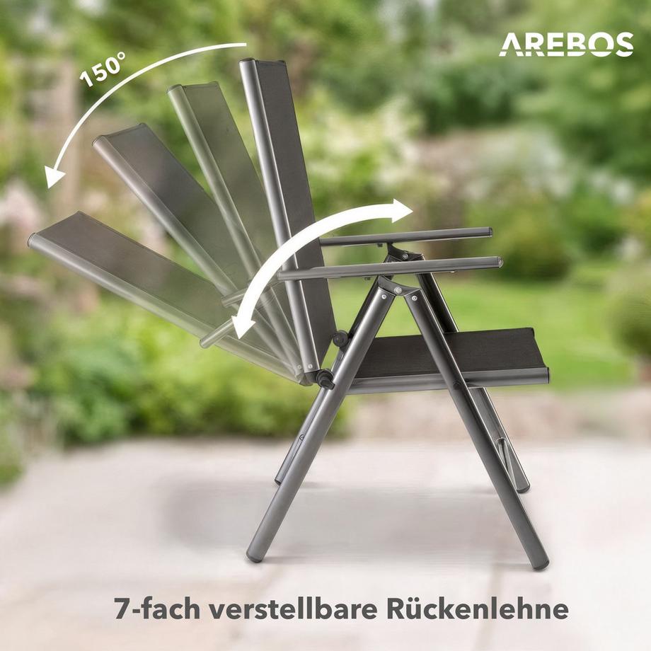 Arebos 2x sedie da giardino pieghevoli con schienale alto AREBOS | Schienale regolabile in 7 posizioni fino a 150° | Portata massima 120 kg  