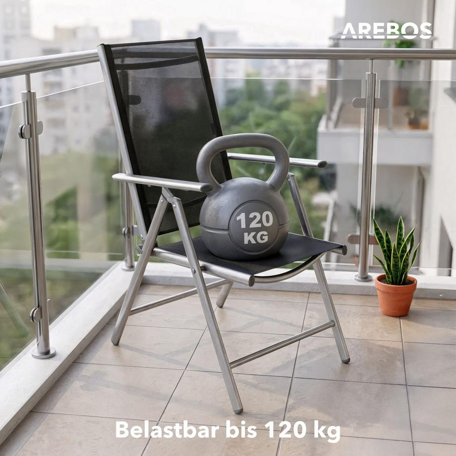 Arebos 2x sedie da giardino pieghevoli con schienale alto AREBOS | Schienale regolabile in 7 posizioni fino a 150° | Portata massima 120 kg  