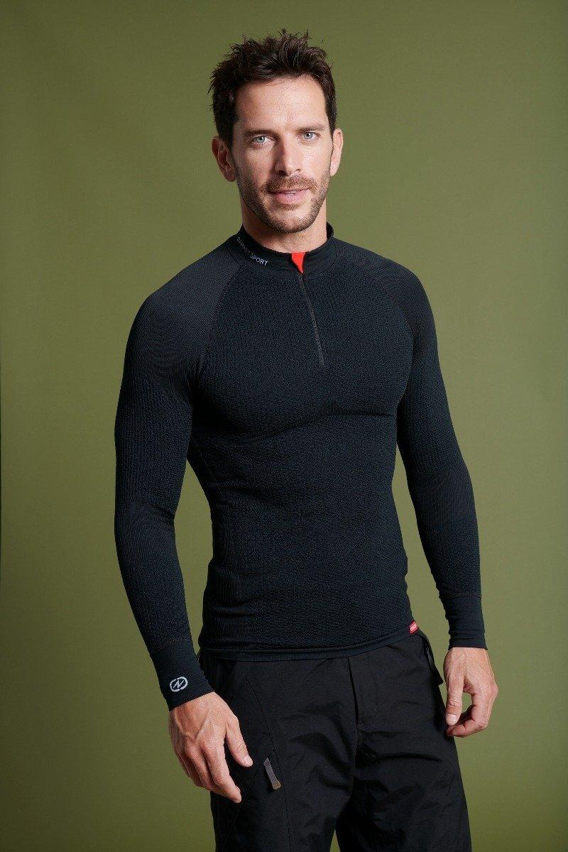 Image of T-shirt Energy Aus Thermolactyl Mit Reißverschlusskragen, Wärmegrad 4, . Herren Schwarz L/XL