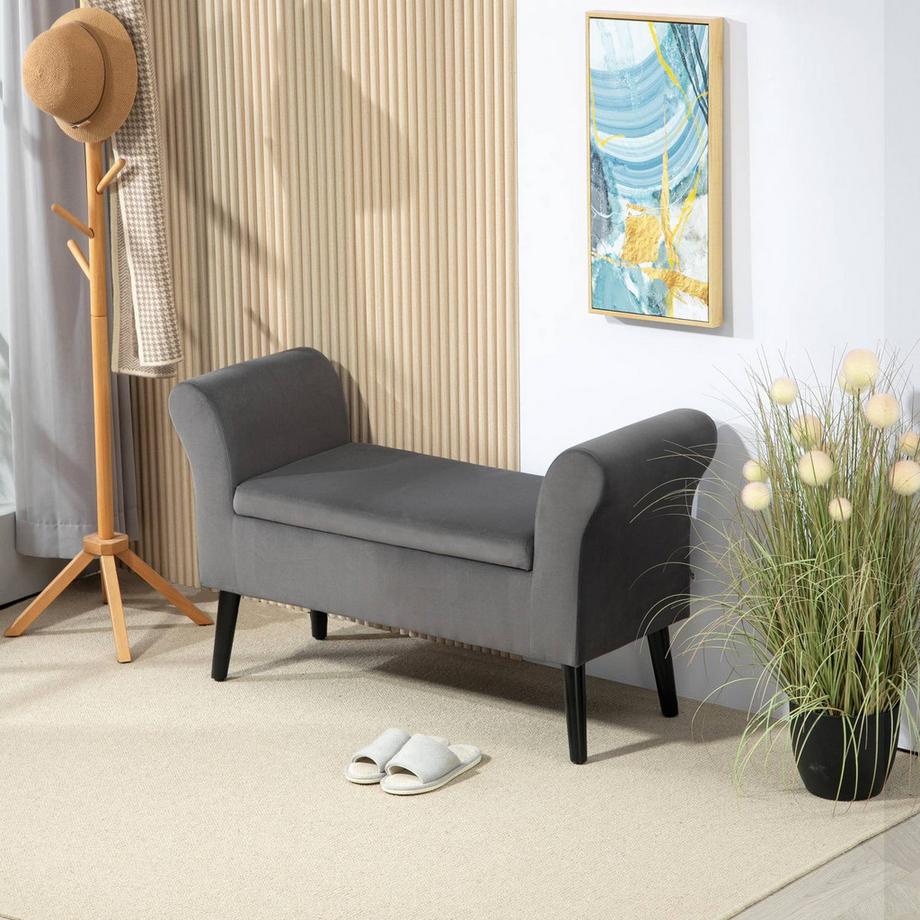 Northio Banc banquette avec rangement banquette coffre avec accoudoirs hauteur d'assise 46cm pour couloir chambre polyester velouté 111,5 x 41 x 65 cm gris foncé  