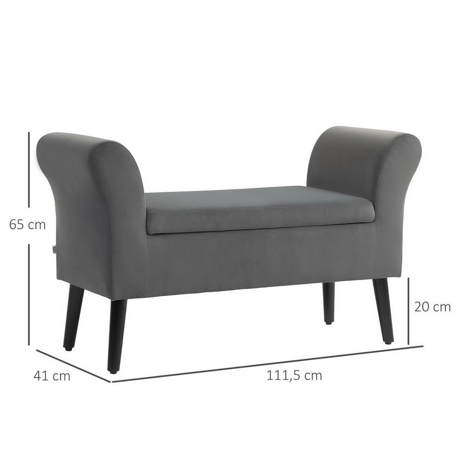 Northio Banc banquette avec rangement banquette coffre avec accoudoirs hauteur d'assise 46cm pour couloir chambre polyester velouté 111,5 x 41 x 65 cm gris foncé  