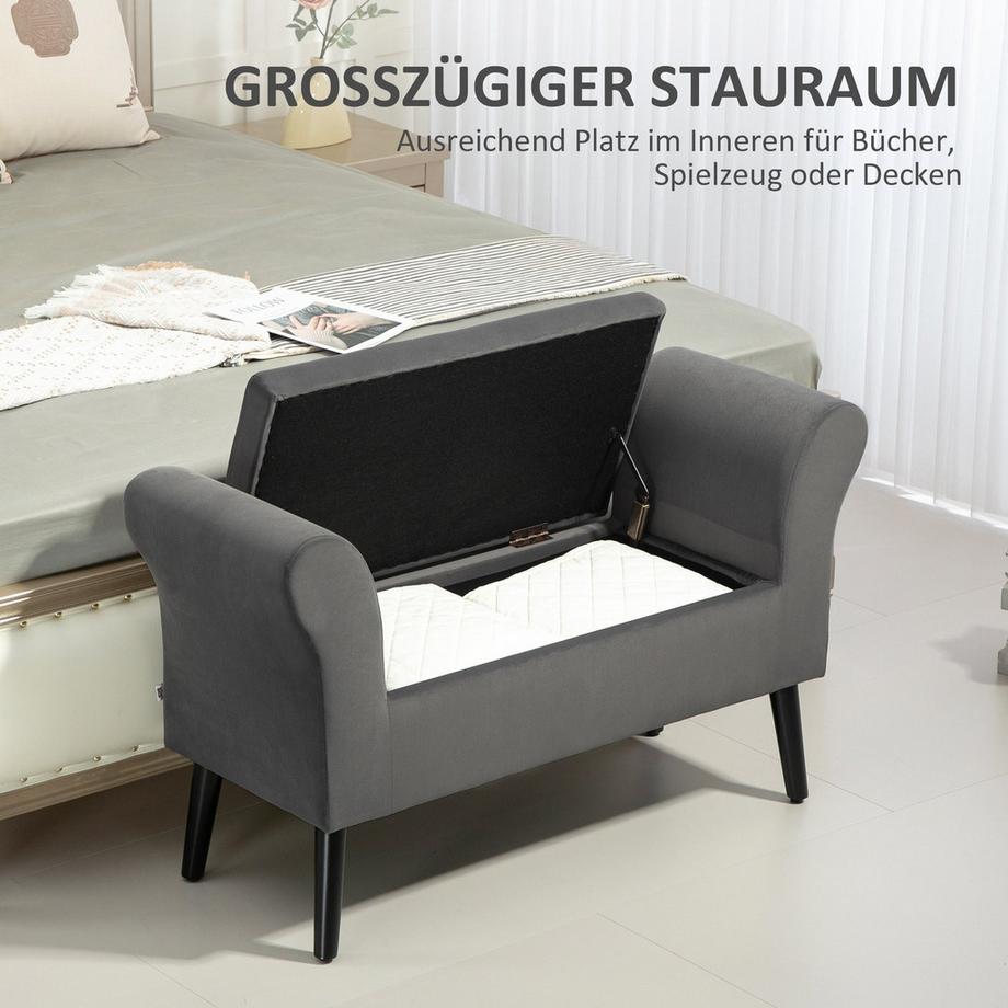 Northio Banc banquette avec rangement banquette coffre avec accoudoirs hauteur d'assise 46cm pour couloir chambre polyester velouté 111,5 x 41 x 65 cm gris foncé  