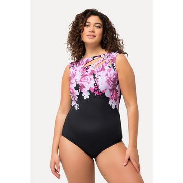 Maillot de bain avec bonnets souples. Imprimé à fleurs et découpes. Matière recyclée.