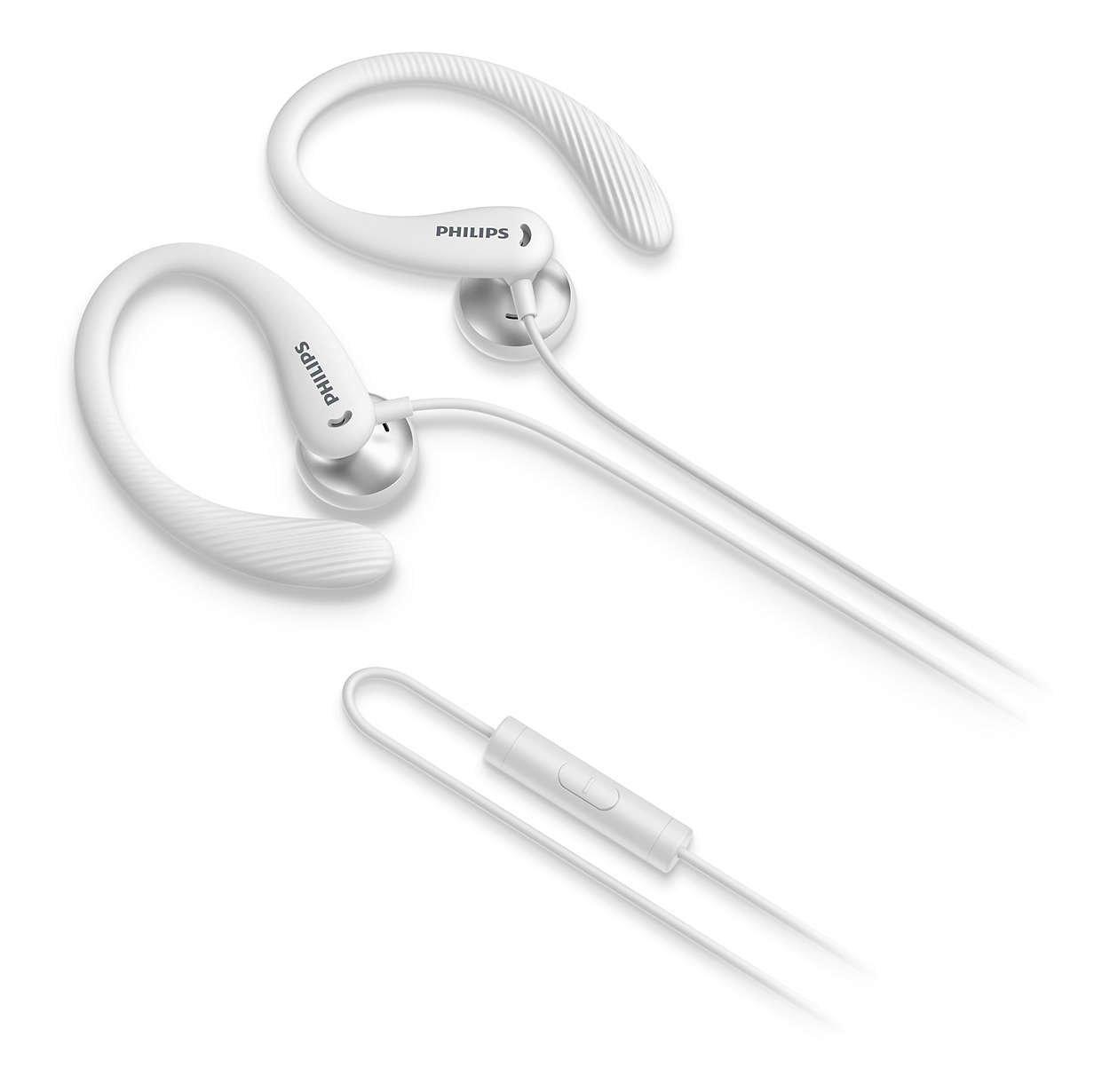PHILIPS  Philips TAA1105WT/00 Cuffie con Filo per Fitness e Sport, Microfono, IPX2 Resistenti al Sudore, Supporti per l'orecchio Flessibili, Vestibilità Sicura, Pulsanti Integrati, Auricolari con Filo, Bianco 