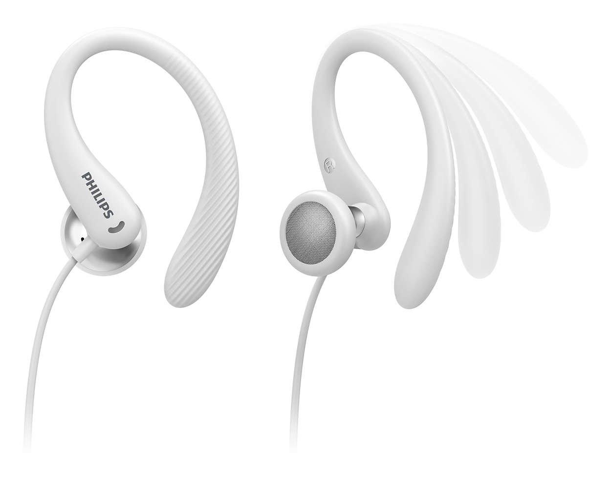 PHILIPS  Philips TAA1105WT/00 Cuffie con Filo per Fitness e Sport, Microfono, IPX2 Resistenti al Sudore, Supporti per l'orecchio Flessibili, Vestibilità Sicura, Pulsanti Integrati, Auricolari con Filo, Bianco 