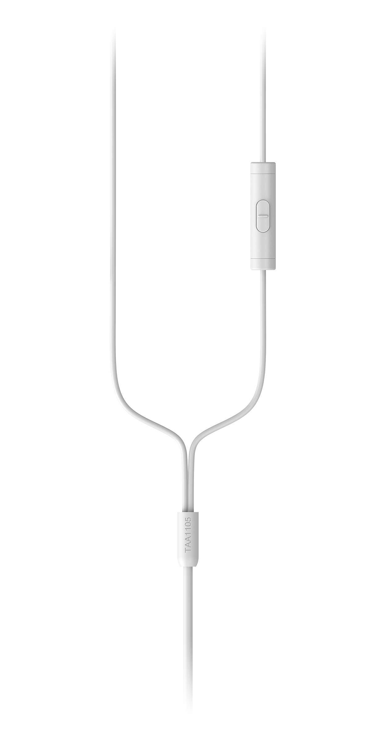 PHILIPS  Philips TAA1105WT/00 Cuffie con Filo per Fitness e Sport, Microfono, IPX2 Resistenti al Sudore, Supporti per l'orecchio Flessibili, Vestibilità Sicura, Pulsanti Integrati, Auricolari con Filo, Bianco 