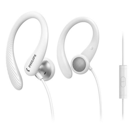 PHILIPS  Philips TAA1105WT/00 Cuffie con Filo per Fitness e Sport, Microfono, IPX2 Resistenti al Sudore, Supporti per l'orecchio Flessibili, Vestibilità Sicura, Pulsanti Integrati, Auricolari con Filo, Bianco 