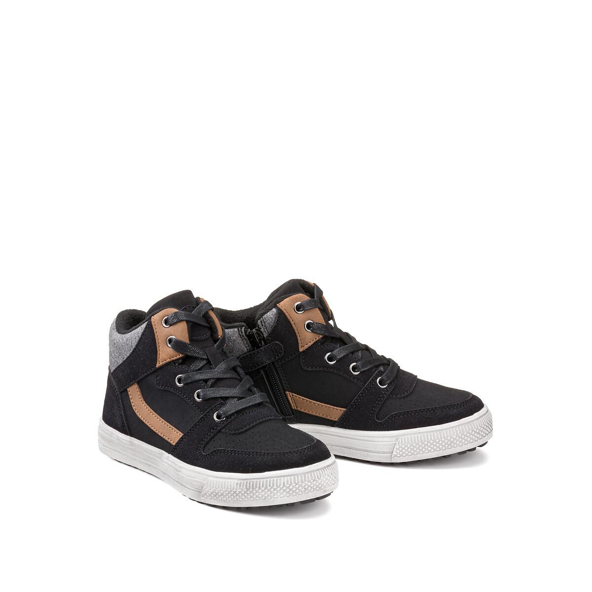 Image of Gefütterte High-top-sneakers Mit Reissverschluss Und Schnürung Unisex Schwarz 36