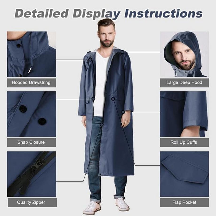 Alopini Lungo Impermeabile Antipioggia Poncho Antipioggia Unisex con Tasca a Patta  