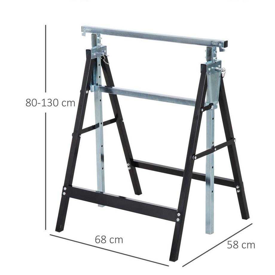 Northio 2 cavalletti per ponteggi, cavalletto pieghevole, regolabile in altezza fino a 200 kg, in acciaio, nero, 68 x 58 x 80-130 cm per lavori edili e appassionati del fai da te  