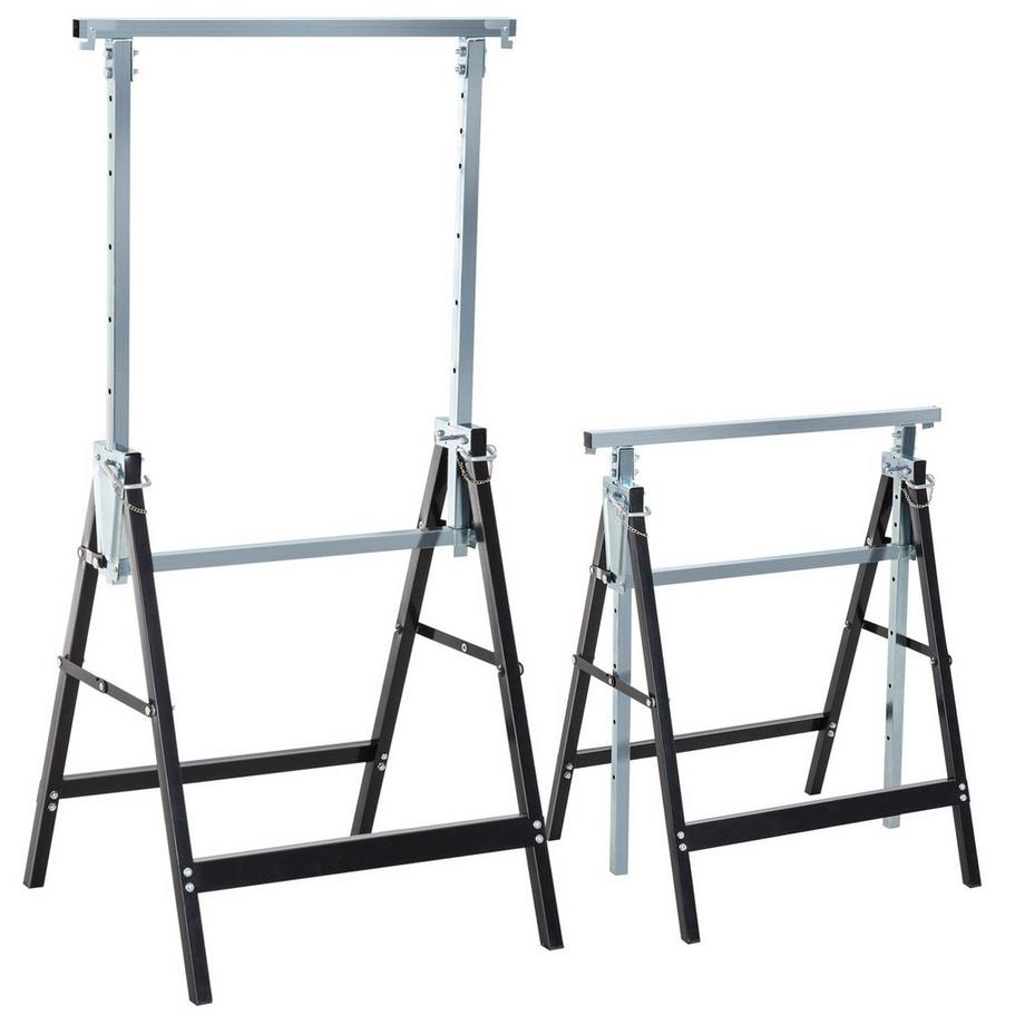 2 cavalletti per ponteggi, cavalletto pieghevole, regolabile in altezza fino a 200 kg, in acciaio, nero, 68 x 58 x 80-130 cm per lavori edili e appassionati del fai da te