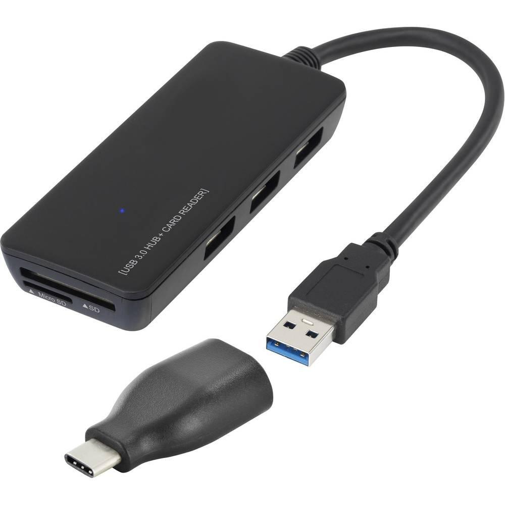 Image of 3 Port USB 3.0-Hub mit SD-Kartenleser und USB Type-C Adapter