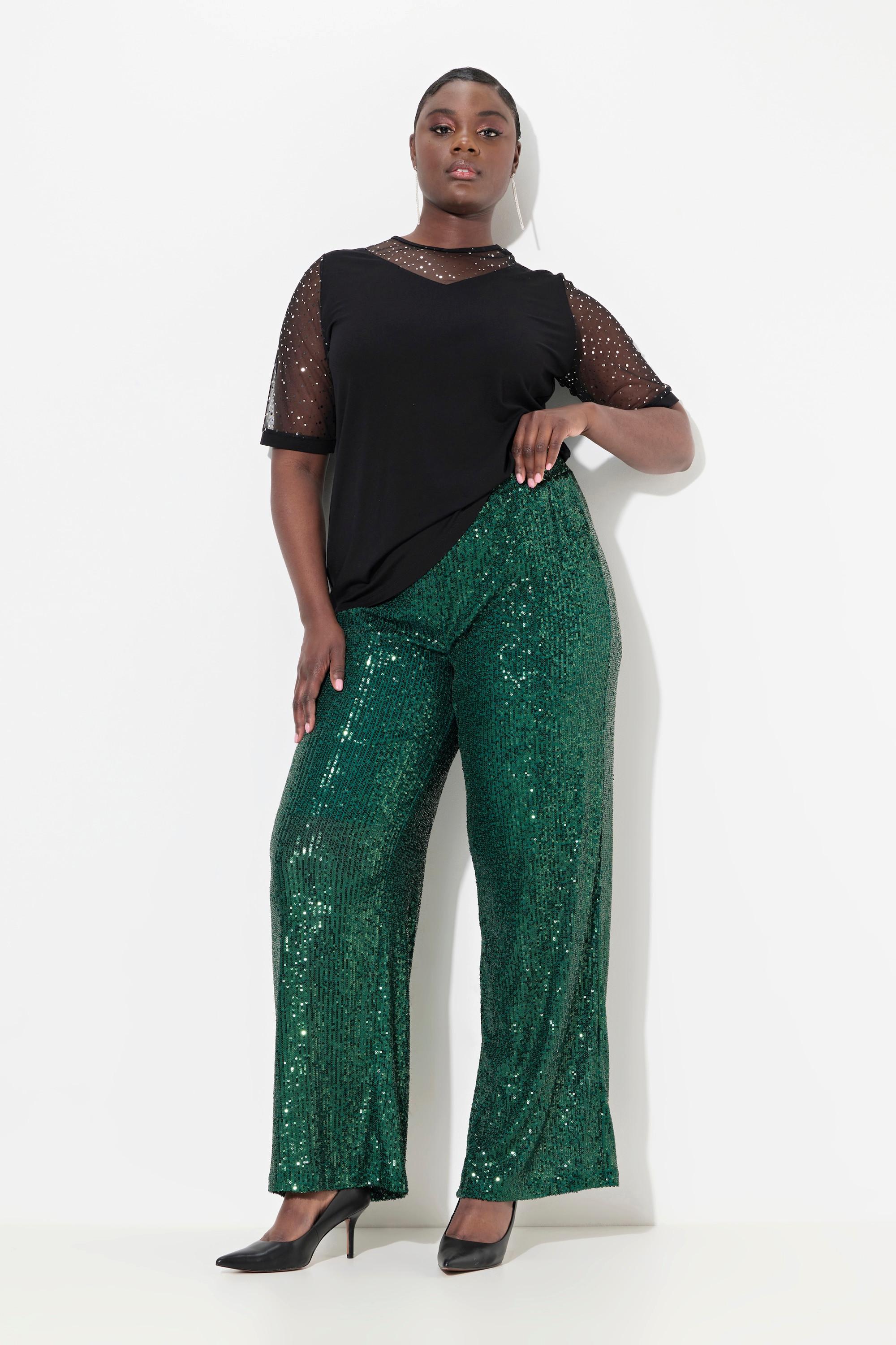 Ulla Popken  Pantalon à sequins. Taille élastique et jambe large 