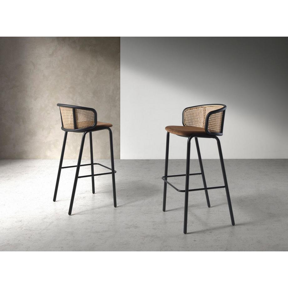 ANGEL CERDA Sgabello in rattan e velluto marrone  