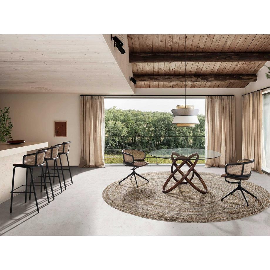 ANGEL CERDA Sgabello in rattan e velluto marrone  