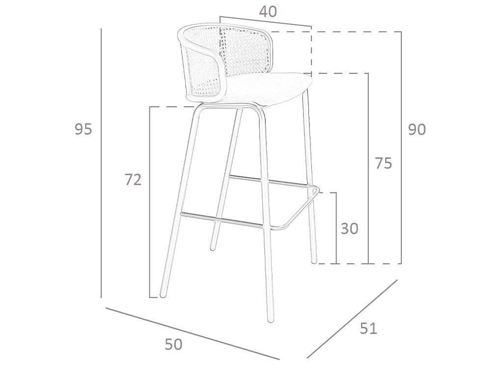 ANGEL CERDA Tabouret en velours brun et rotin  