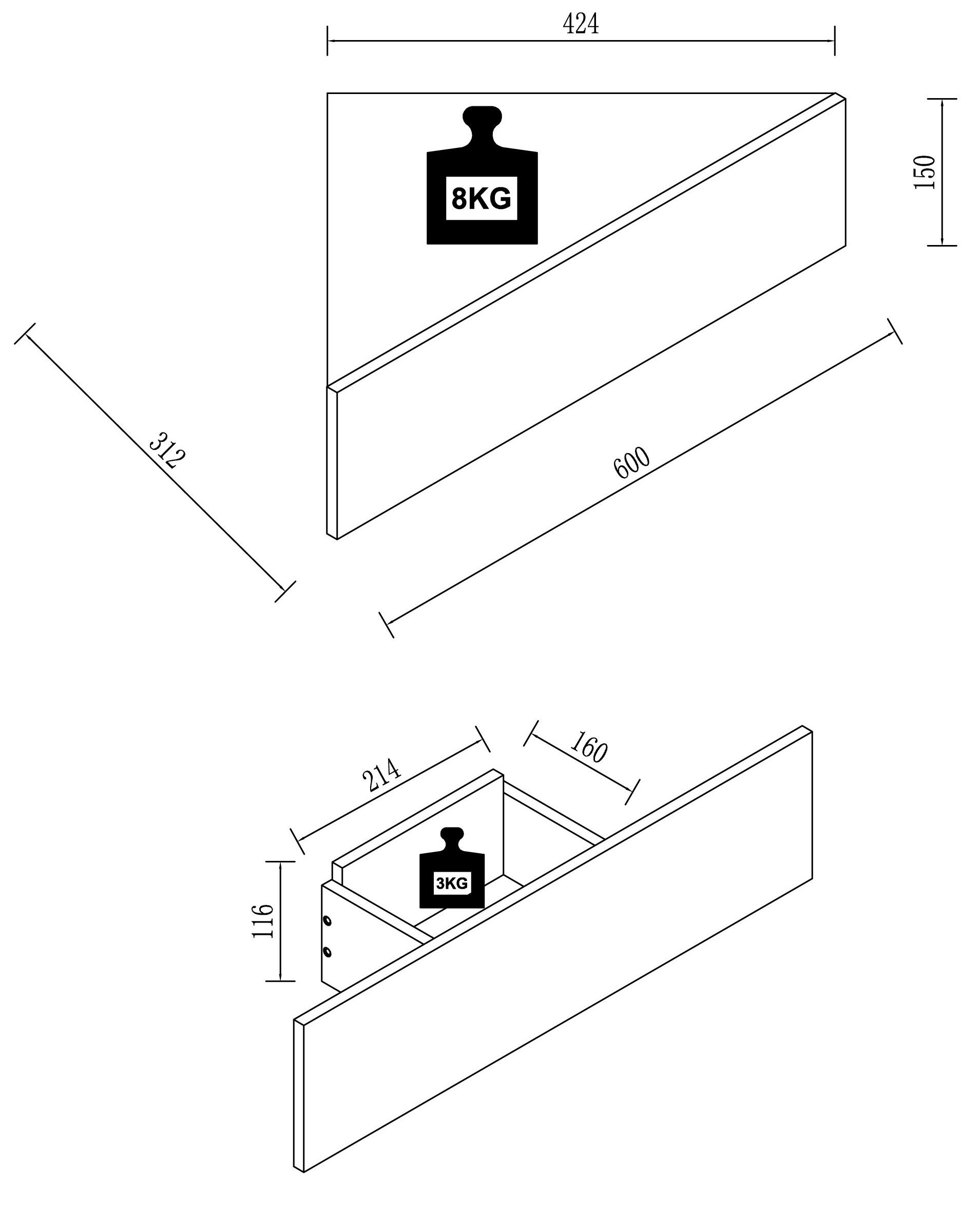 VCM Holz Wandschublade Nachtschrank Wandboard Eckregal Schublade Konsole Nachttisch Usal S  