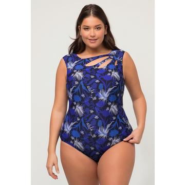 Maillot de bain avec bonnets souples. Décolleté rond et imprimé à fleurs.