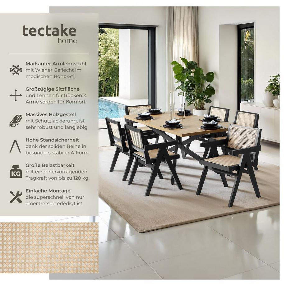 Tectake Sedia da pranzo Lissy con intreccio viennese, stile boho  