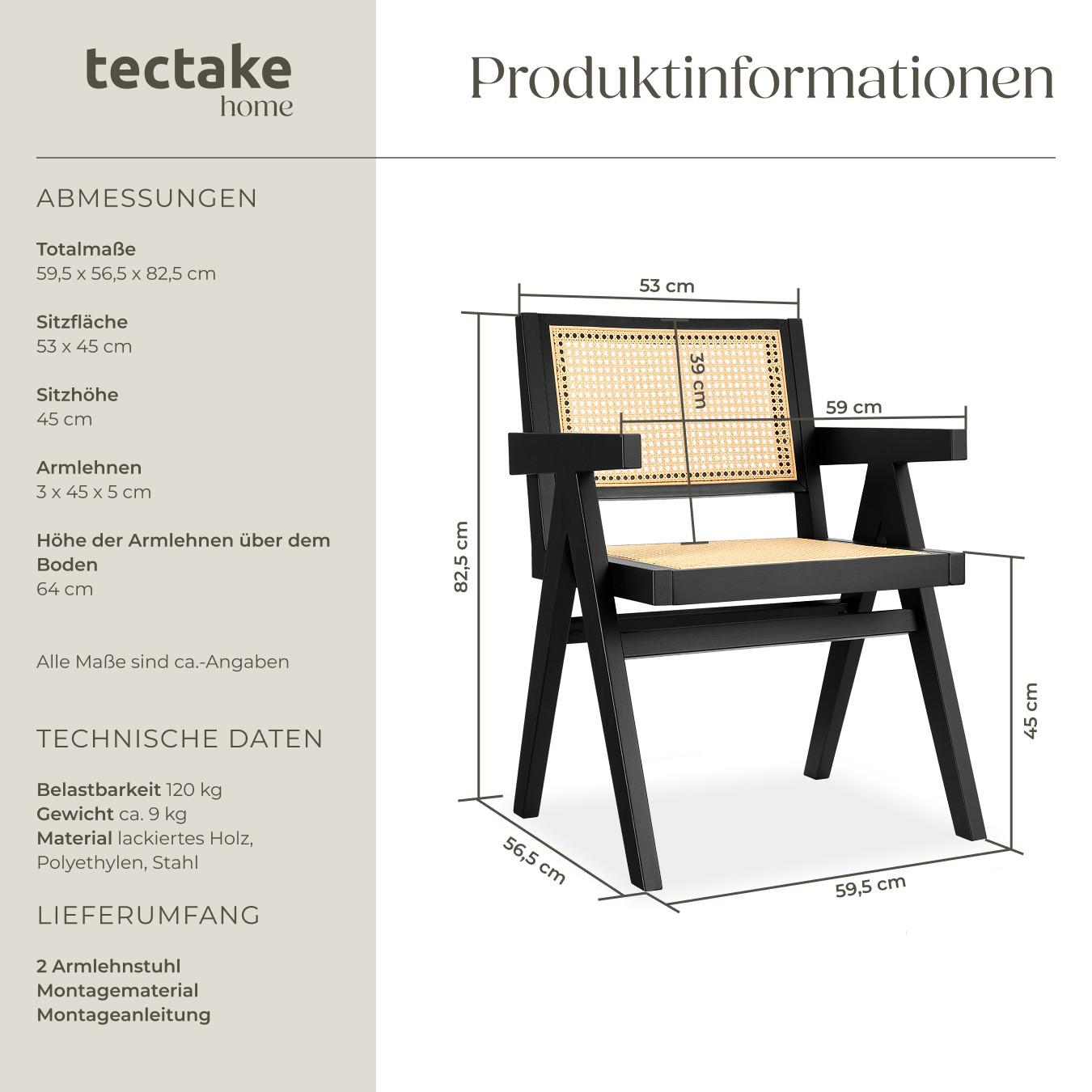 Tectake Fauteuil avec accoudoirs LISSY Style bohème  
