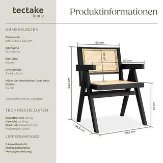 Tectake Fauteuil avec accoudoirs LISSY Style bohème  