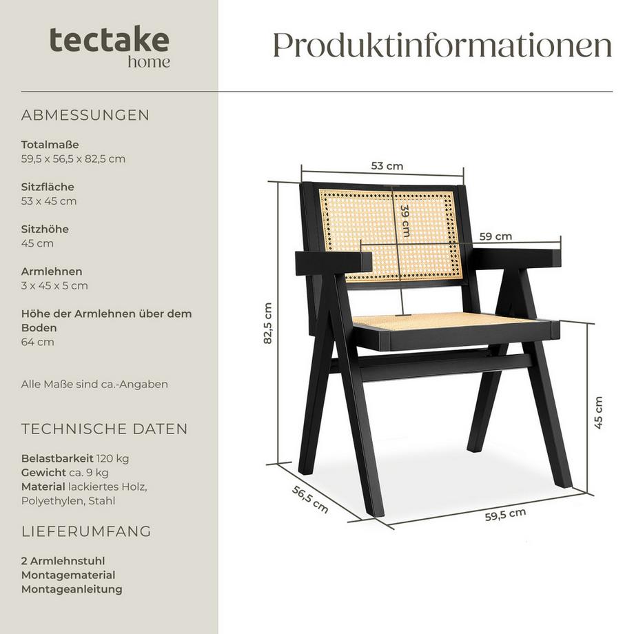 Tectake Sedia da pranzo Lissy con intreccio viennese, stile boho  