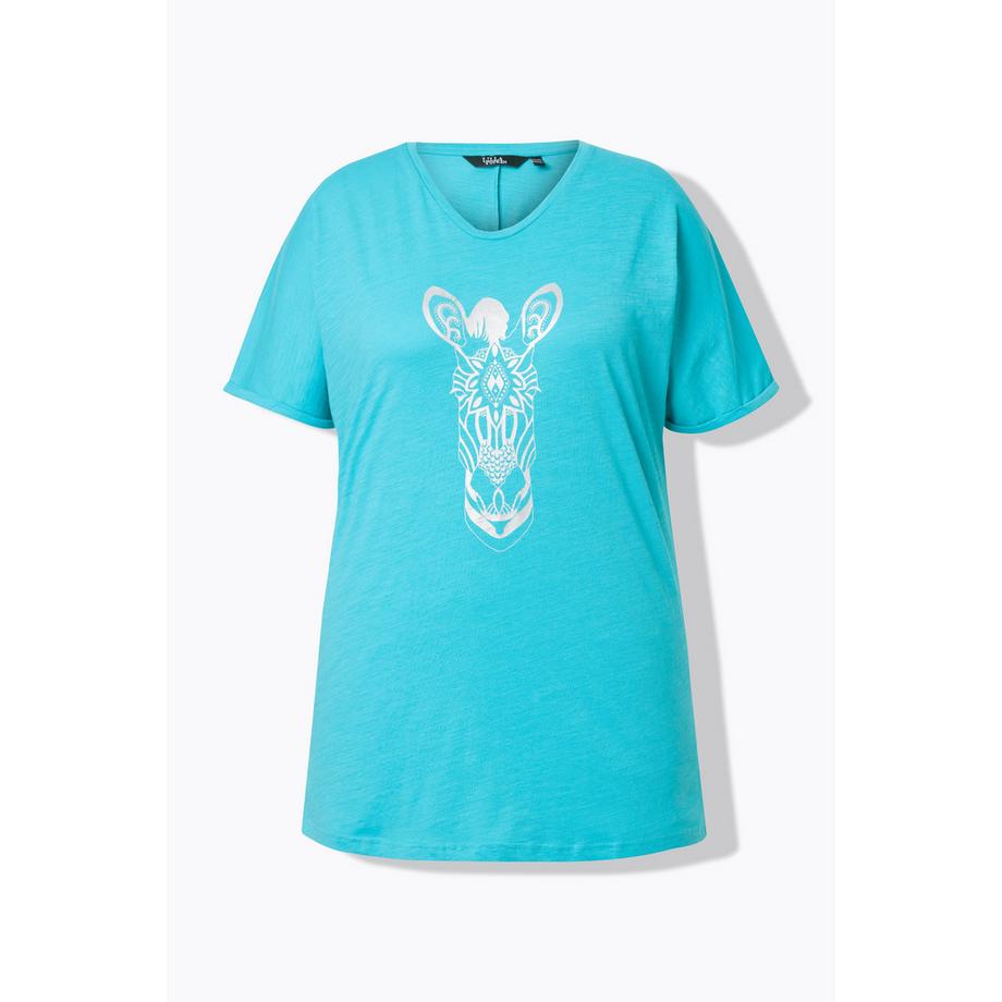 Ulla Popken Oversized Tiermotiv Halbarm V-Ausschnitt T-Shirt  