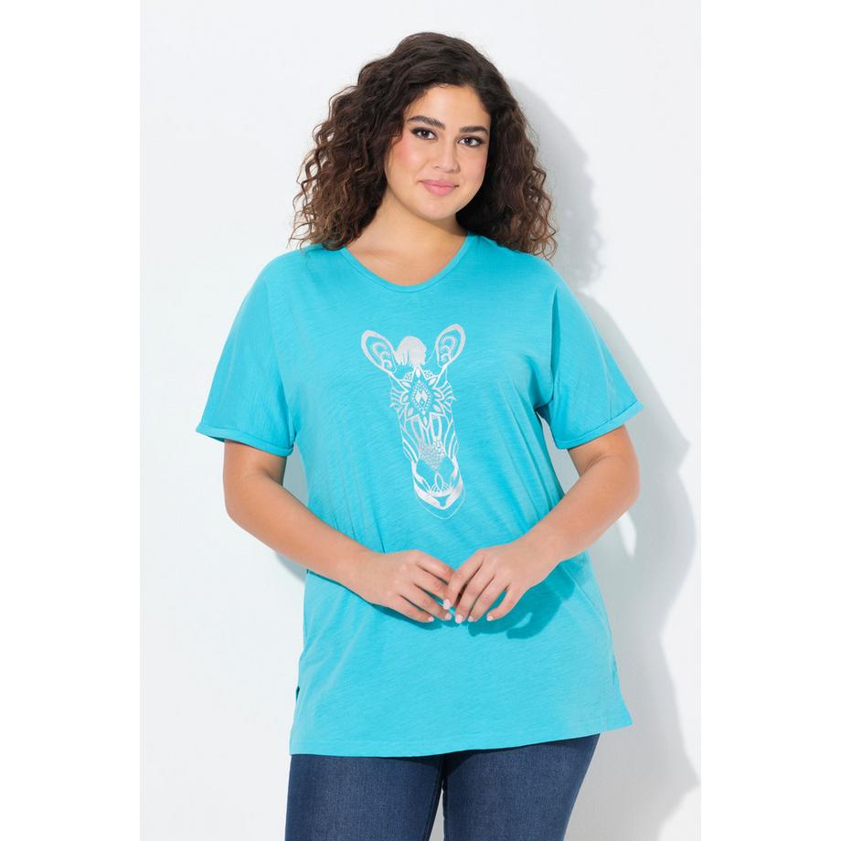 Ulla Popken Oversized Tiermotiv Halbarm V-Ausschnitt T-Shirt  