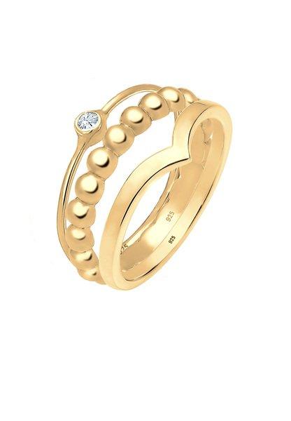 Image of Ring 3er Set Solitär Kristall Damen Gold 56mm