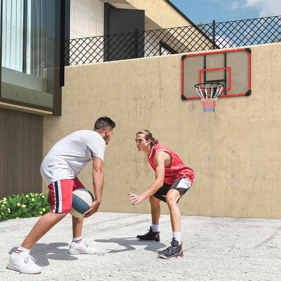 Northio Panier de basket, planche de basket avec panier, filet de basket avec planche de basket, montage mural, extérieur, acier, 113 x 61 x 73 cm, rouge  