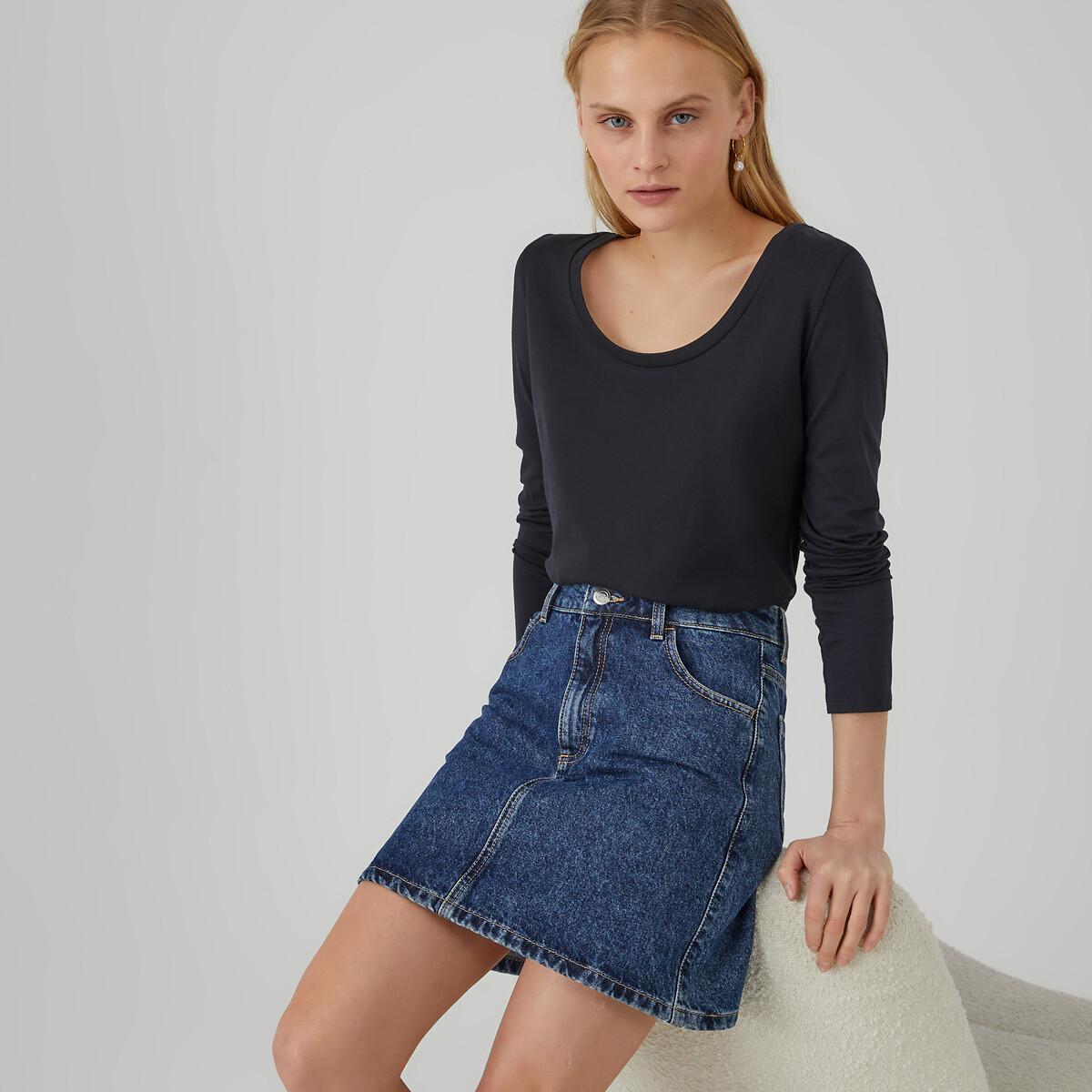 Image of Gestreiftes Langarm-shirt Mit Rundem Ausschnitt Damen Schwarz XL