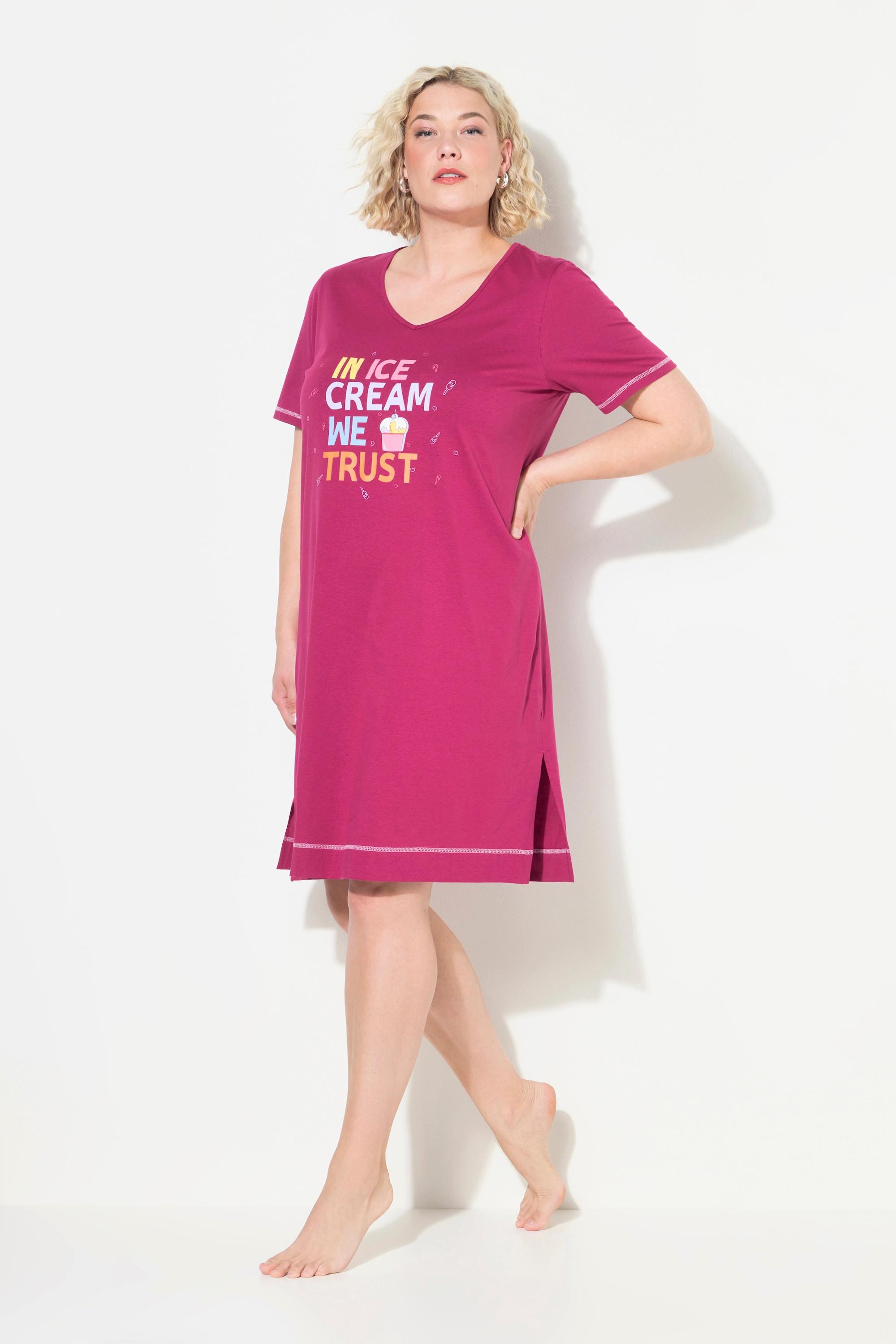 Ulla Popken  Grand t-shirt avec imprimé, col V et manches courtes 