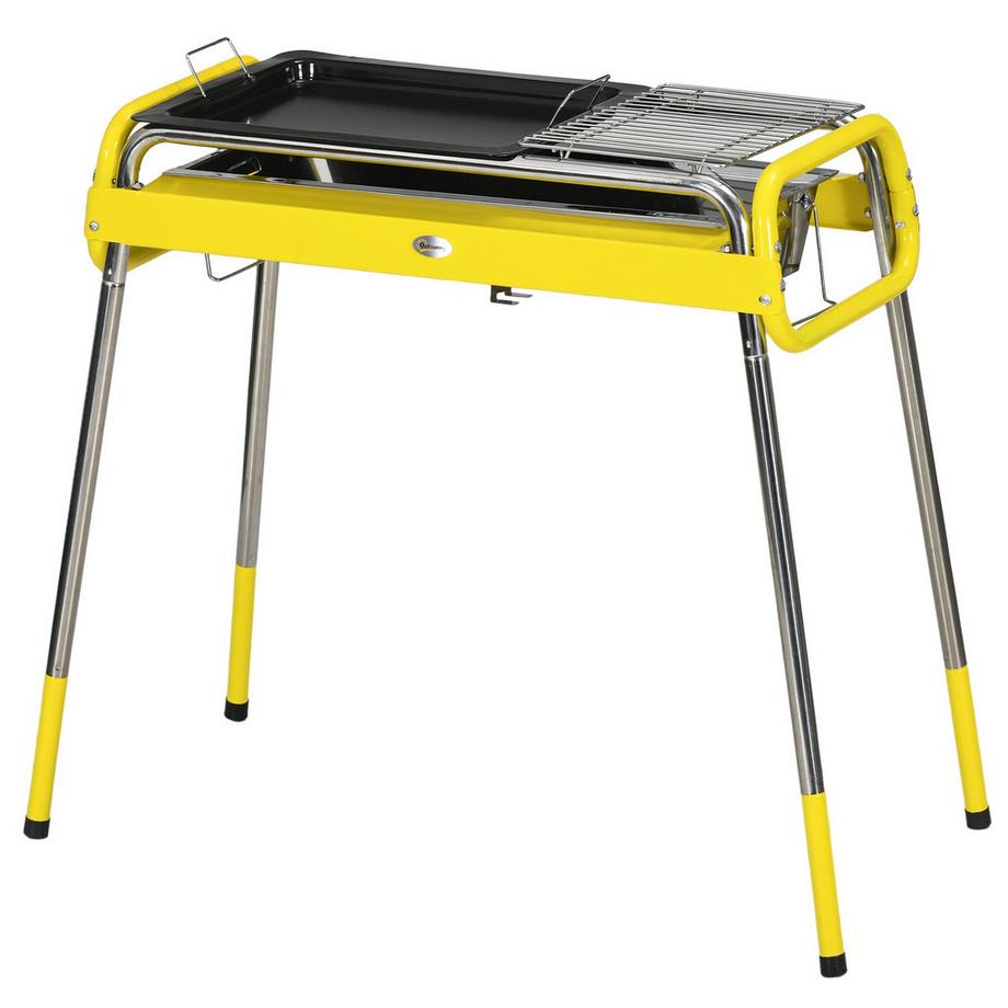 Northio  Klappbarer Holzkohlegrill, Bbq Grill Mit 2 Grillrosten, Grillplatte, Klappbare Beine, Herausnehmbare Kohleschale, Edelstahl 