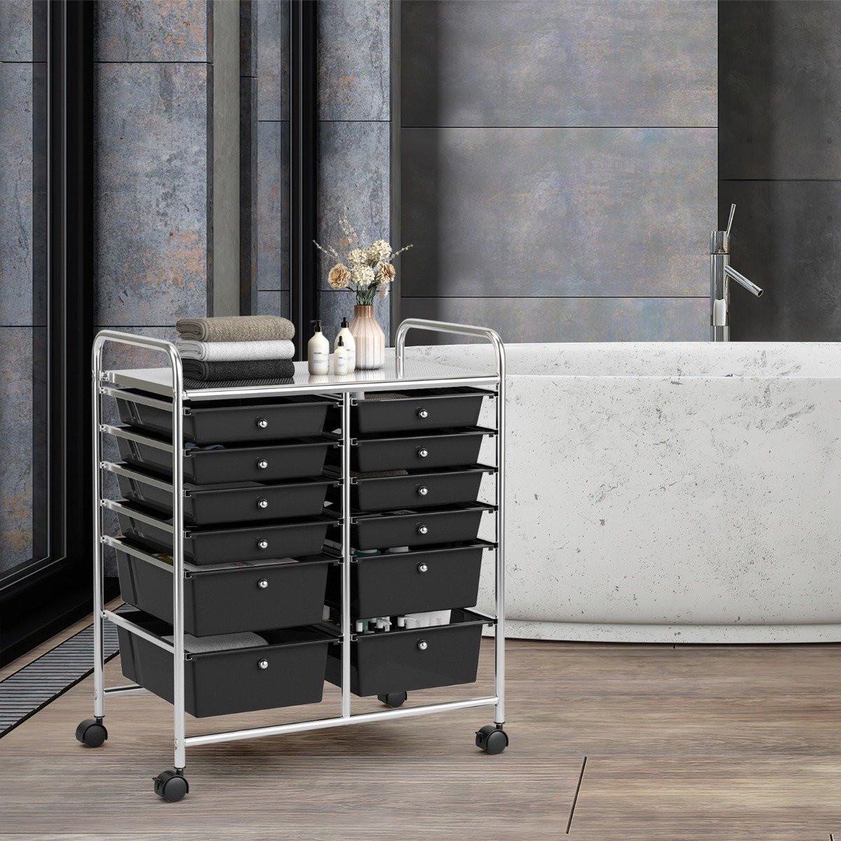 B2X Chariot avec 12 tiroirs empilables & structure métal & étagère  